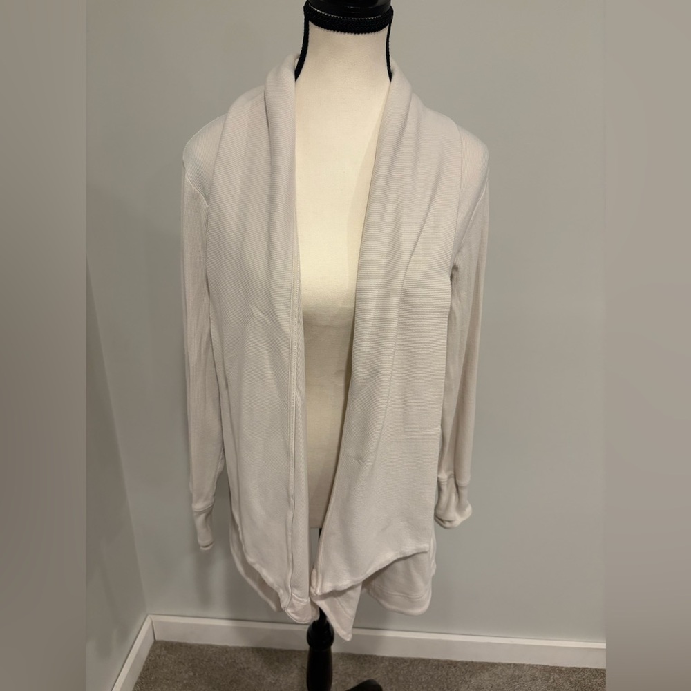 Athleta Light Cream Open-Front Draped Cardigan